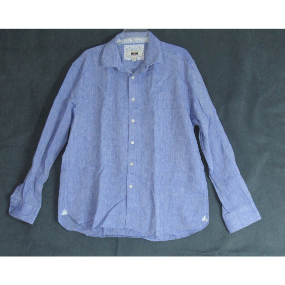 Joseph Abound Shirt Mens Size XL Blue Linen Blend Button Beach Textured Preppy
